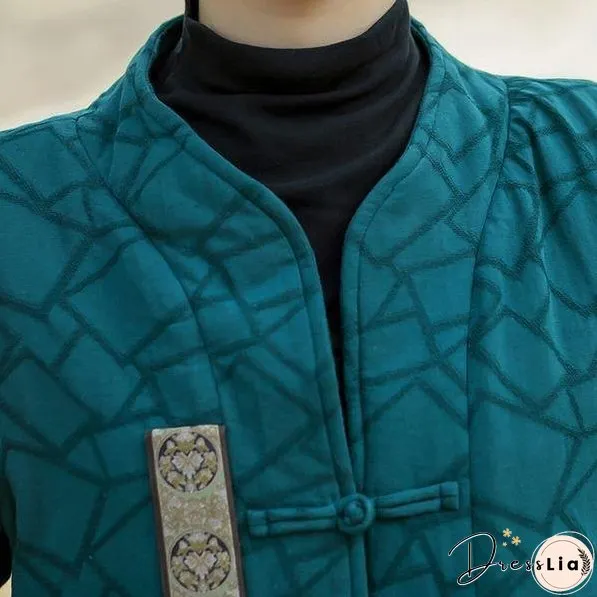 Winter New Button Warm Stand Long Sleeve Women Parkas Patchwork Coats