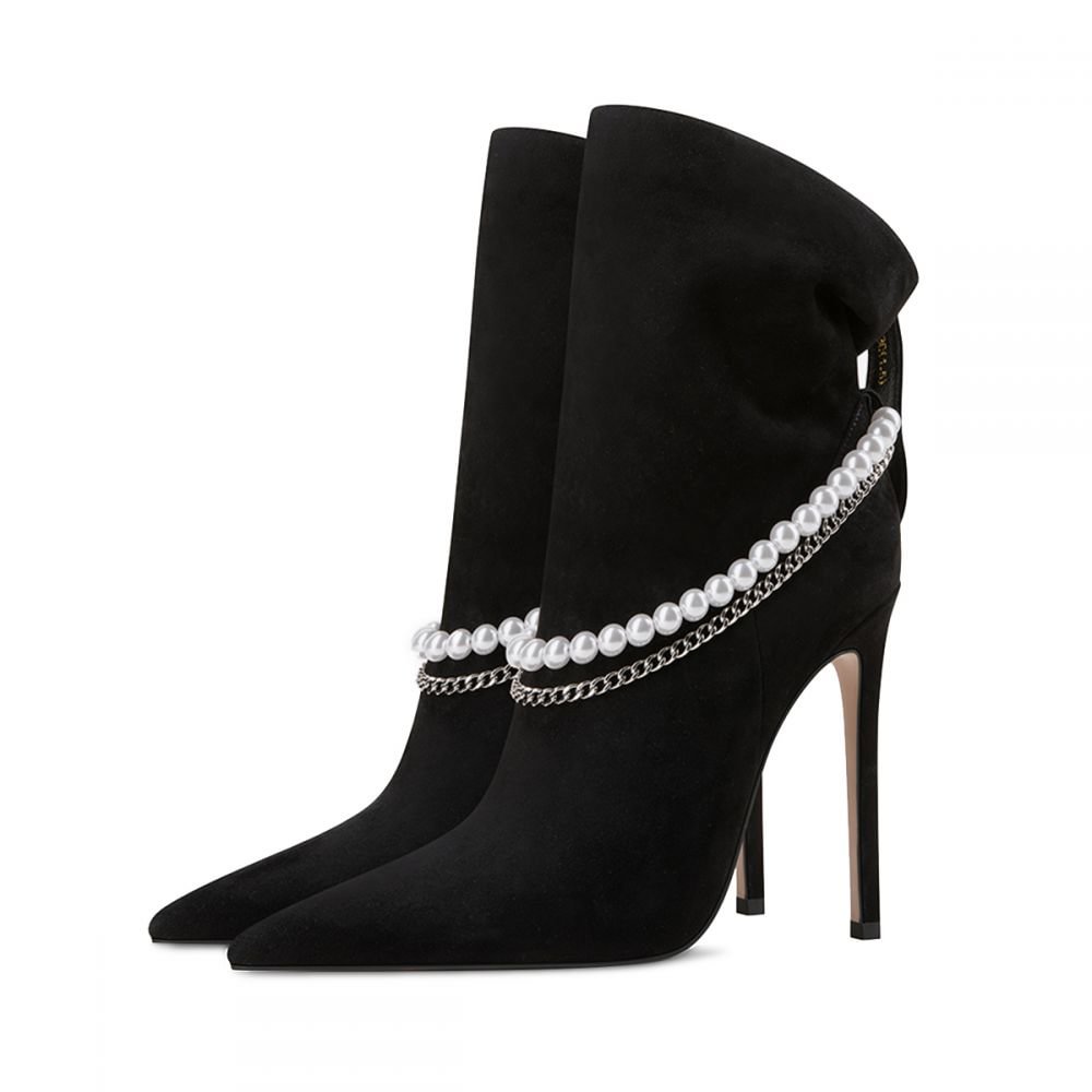 Black Booties For Winter Comfy Suede Boots With Pearl Nicepairs