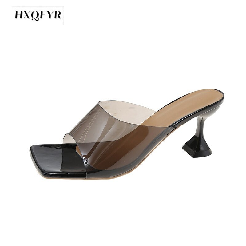 Qjong Women Pumps Sandals PVC Jelly Slippers Open Toe High Heels Women Transparent Perspex Slippers Shoes Heel Clear Sandals