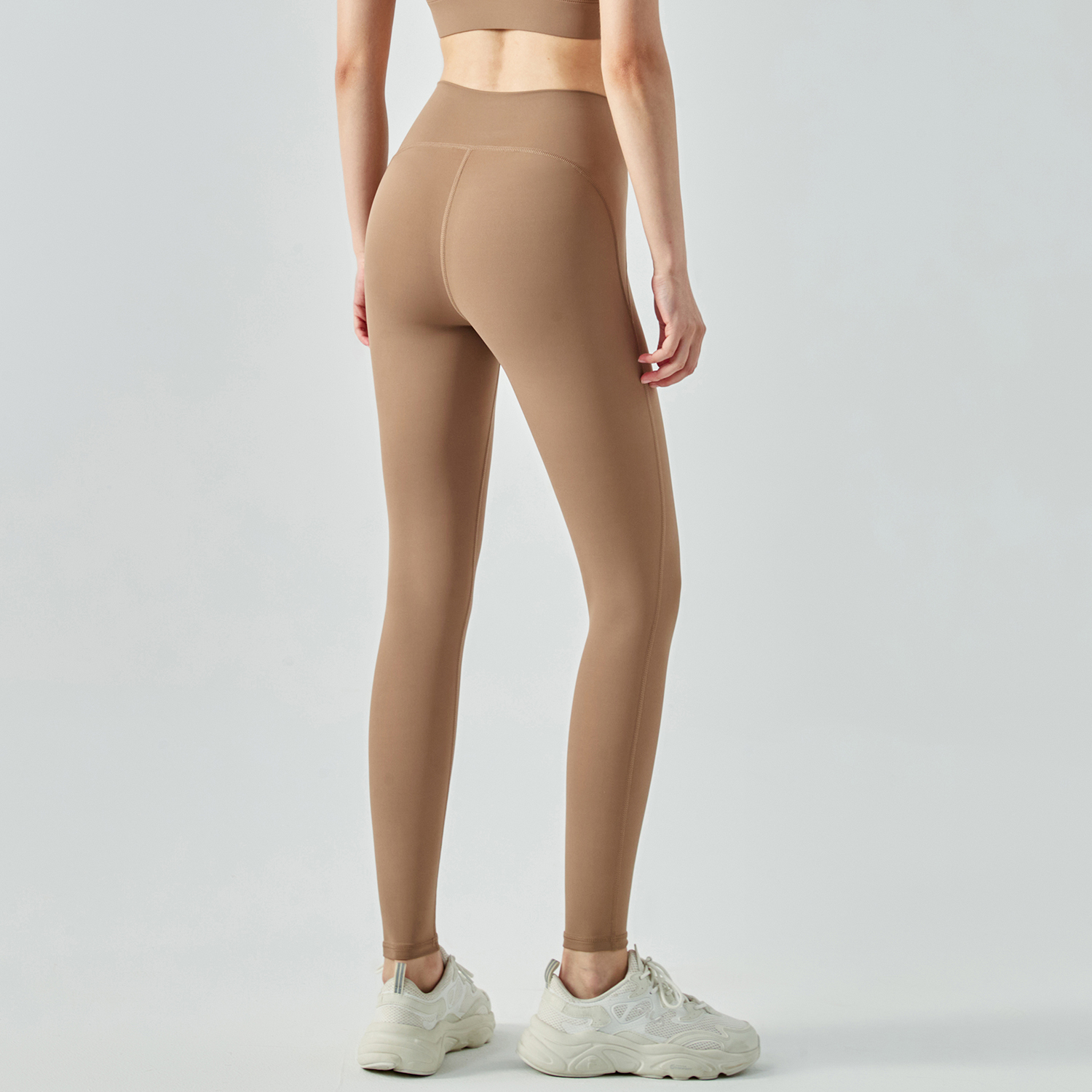Shop anti-roll widened high waist butt lifting sustainable sports yoga leggings online on Hergymclothing Cocoa