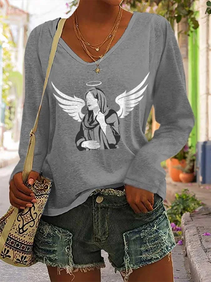 Iran Girl Angel Wings Print Long Sleeve T-Shirt socialshop