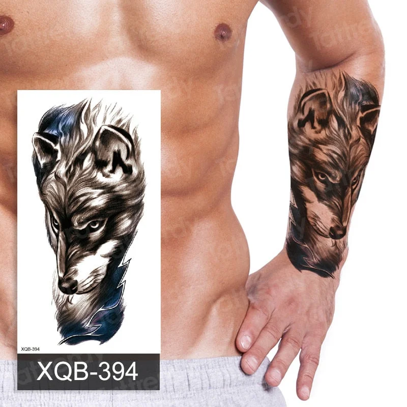Waterproof Temporary Tattoo Sticker Lion King Crown Cross Tiger Pattern Fake Tatto Flash Tatoo Black Body Art for Kids Women Men