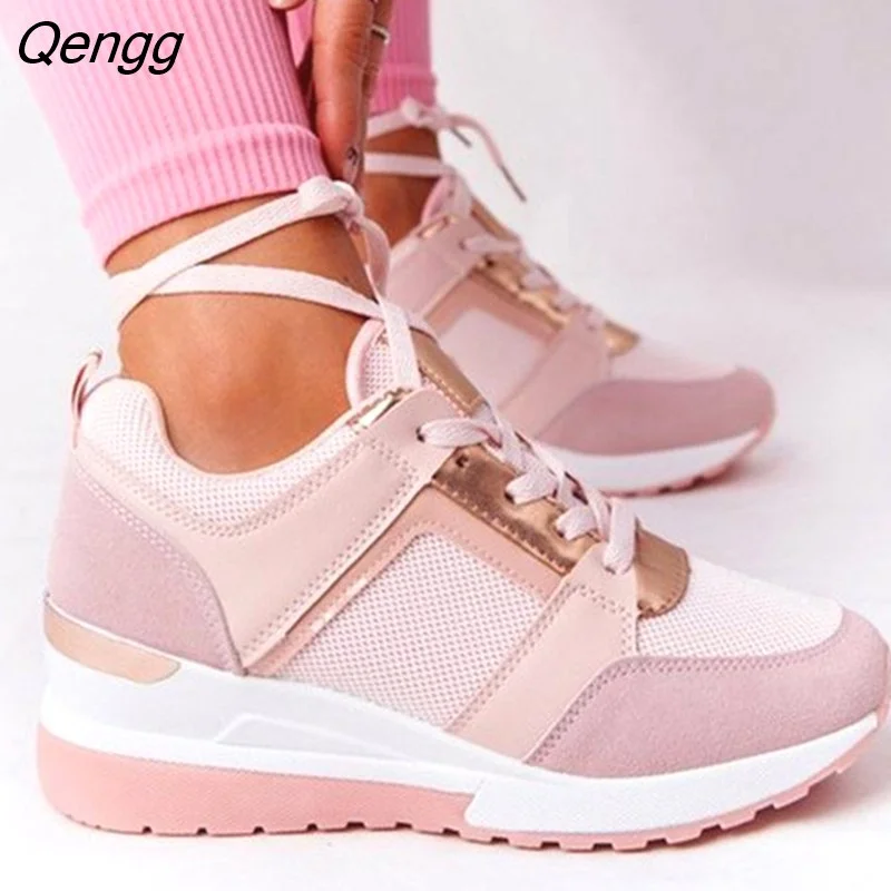 Qengg Casual Shoes 2023 New Fashion Wedge Flat Shoes Zipper Lace Up Comfortable Ladies Sneakers Female Vulcanized Shoes 304-1