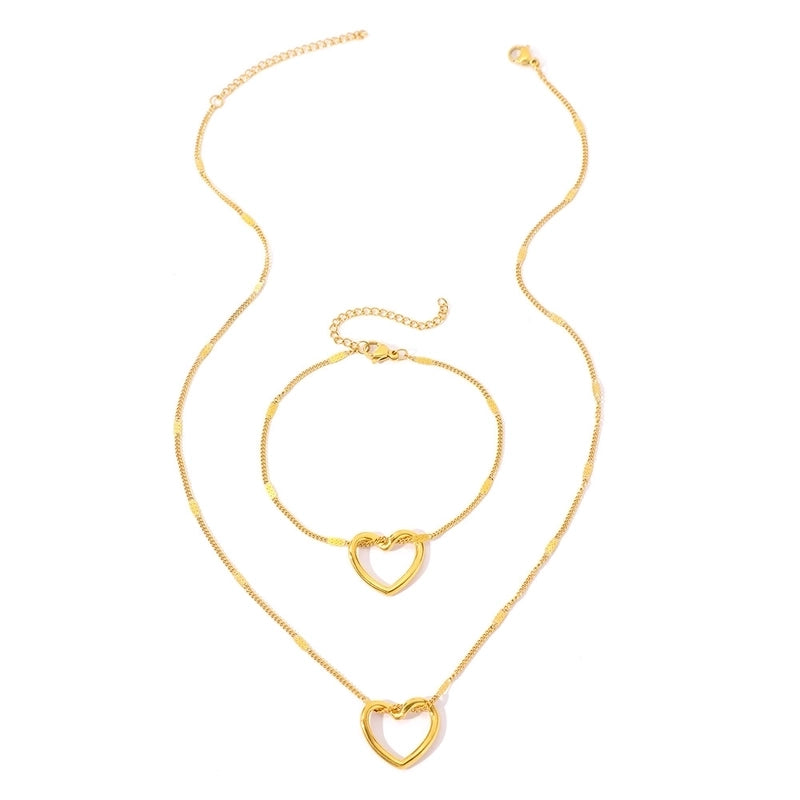 Minimalist Heart Shape 304 Stainless Steel Gold Plated Plating Hollow Out Jewelry Set