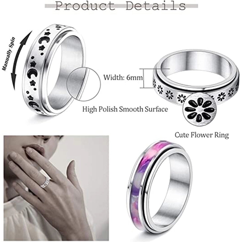 2 Pieces Fashion Star Heart Shape Flower Titanium Steel Rings 1 Piece
