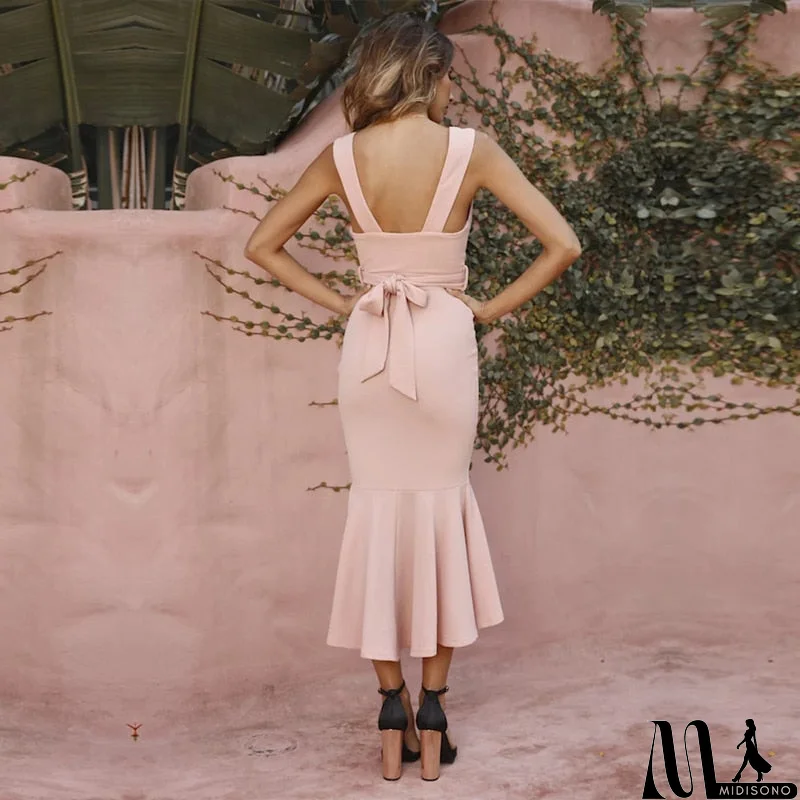 MidiSono - New Fashion V Neck Spaghetti Strap Elegant Women Party Midi Dress