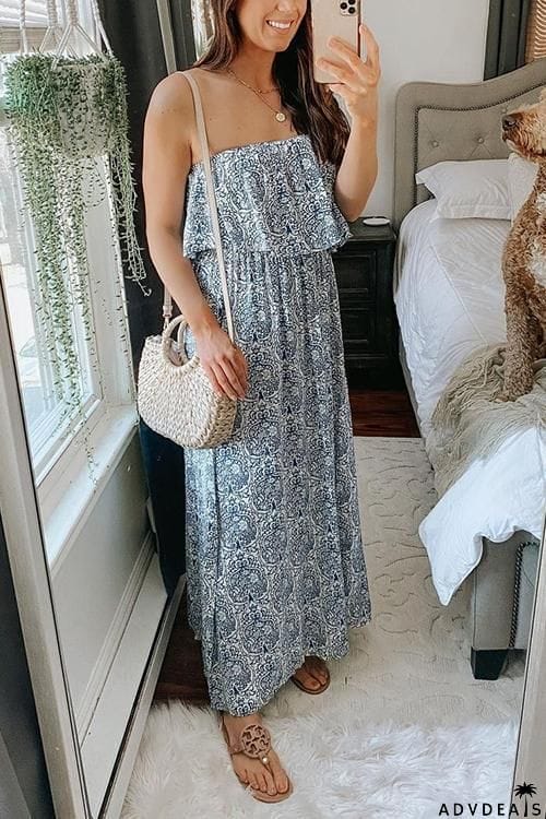 Print Off Shoulder Maxi Dress