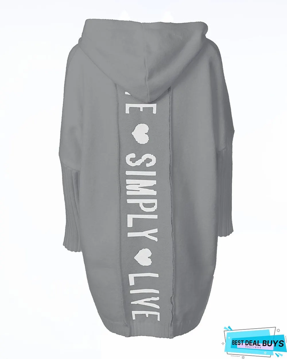 Letter Heart Print Long Line Hooded Cardigan