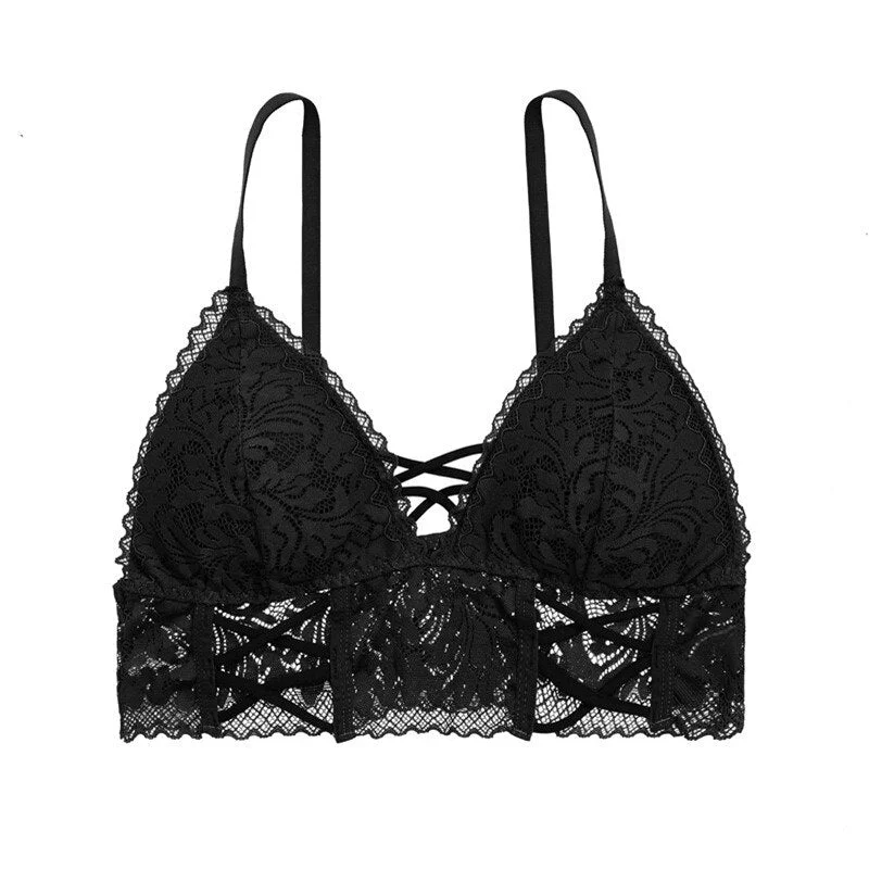 FINETOO Sexy Tops Women Hollow Out Bralette Wireless Bra Sexy Lace Bralette Women Tanks Comfortable Padded Top Sexy Lingerie New