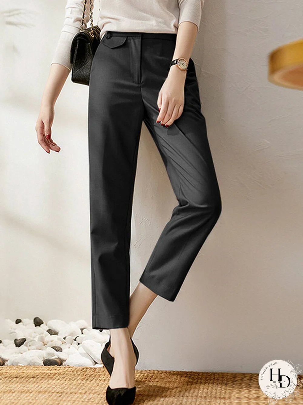 Solid Pocket Crop Tailored Pants For Women