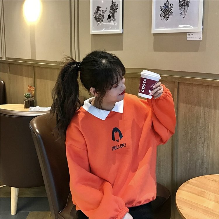 Fake Two-piece Women's Sweatshirt Korean Style Hoodie Casual Sweater Loose Harajuku Streetwear - Shop Trendy Women's Clothing | LoverChic