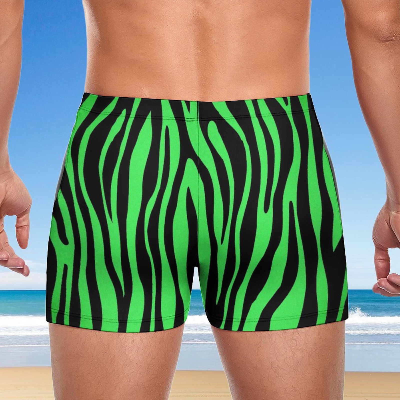 SFNEEWHO Lime Green Zebra Swim Brief Square Leg Mens Board Shorts