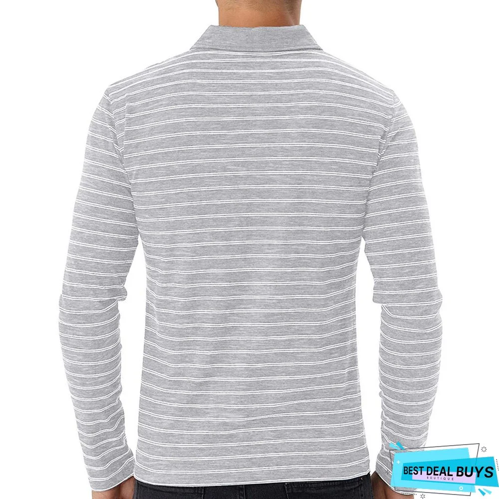 Golf Striped Polo Shirt Custom T-Shirt European and American Men Lapel Long Sleeve