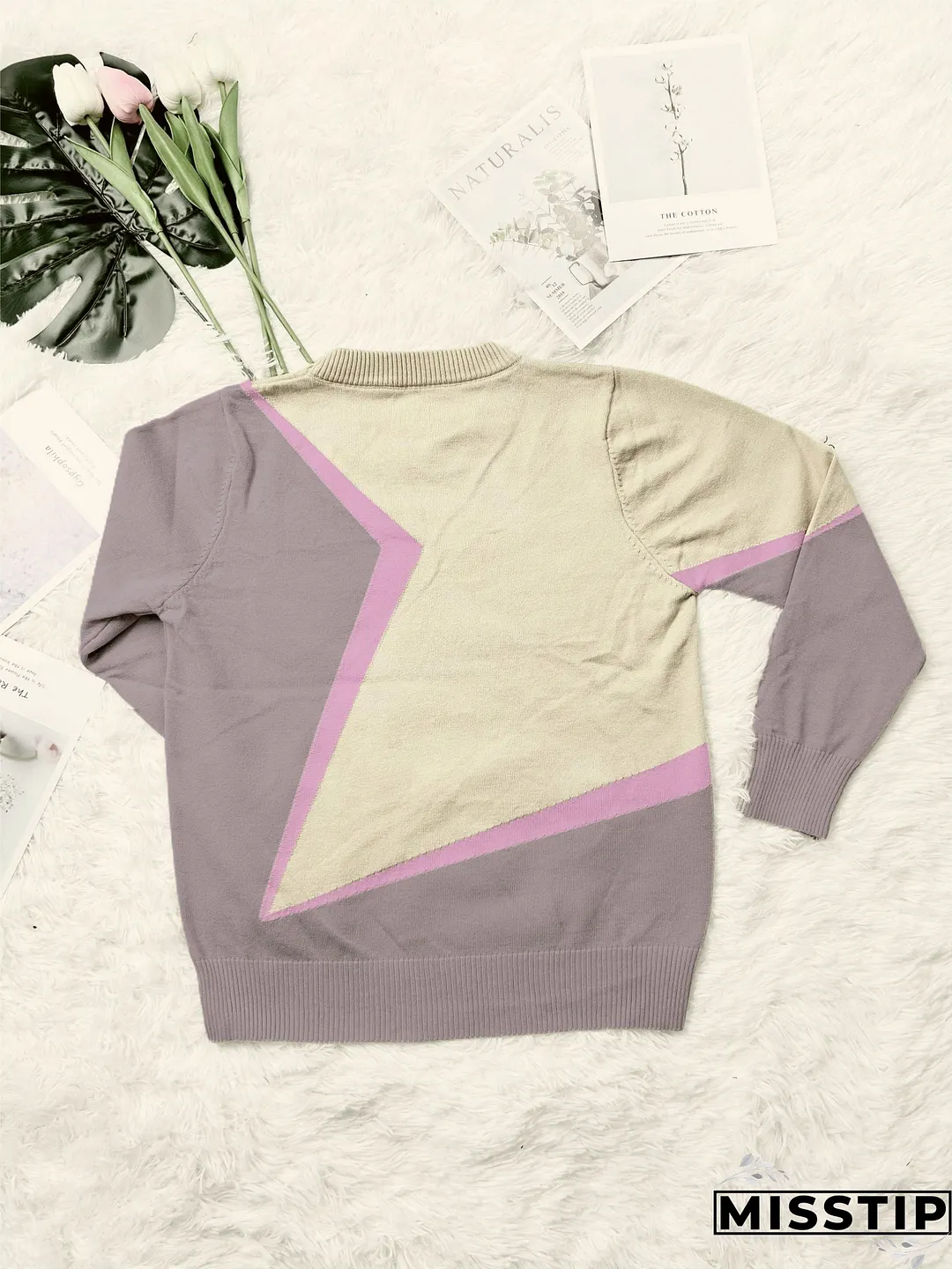 Color Block Knitted Sweater Womens Clothing Casual For Spring Fall