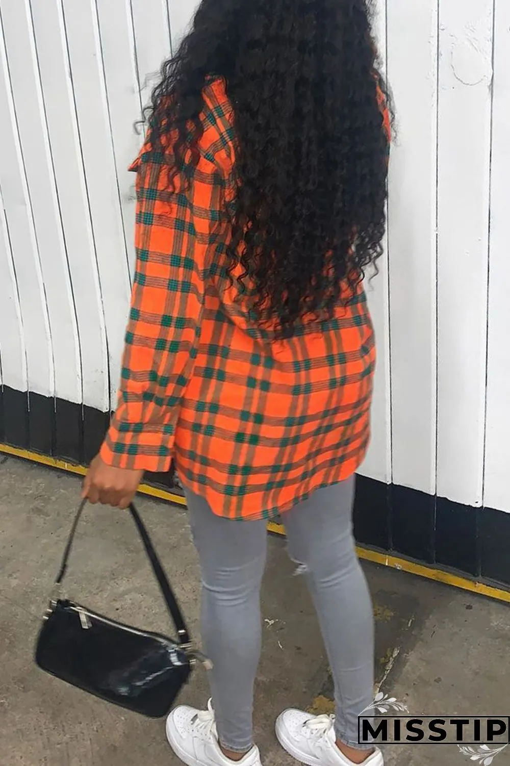 Red Casual Plaid Shirt Collar Tops