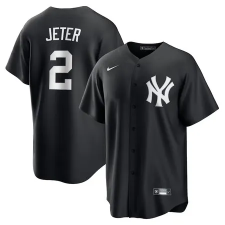 Youth New York Yankees #2 Derek Jeter  Black Lights Out Replica Player Jersey