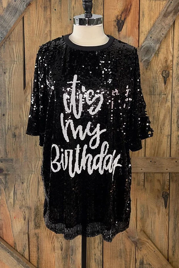 Distinctive Sequined Embroidered Letters T-shirt