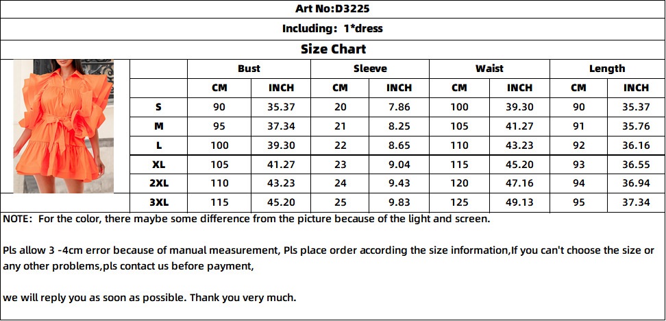Plus Size Ladies' Fashion Turndown Collar Flying Sleeve A-Line Dress