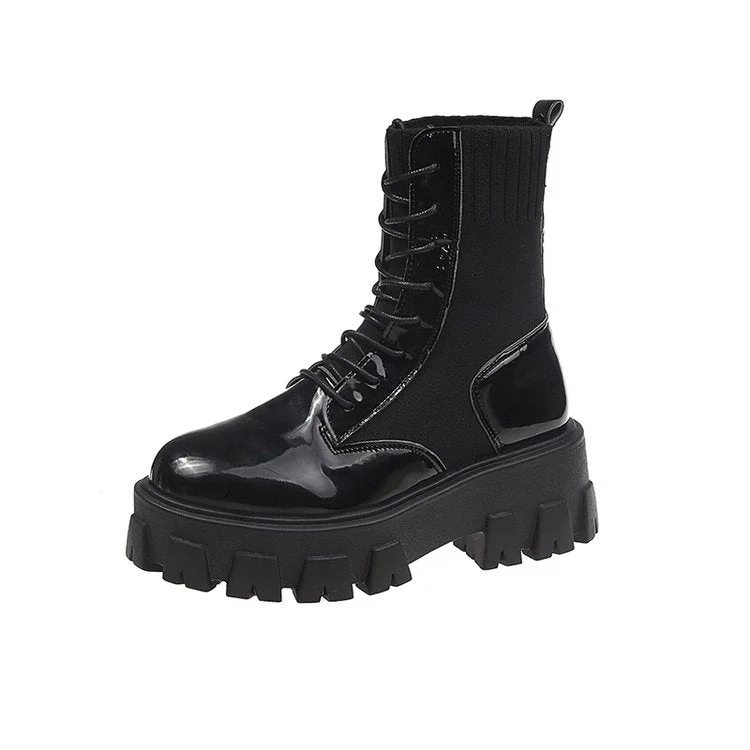 Patent Leather Black High Platform Boots Women Fashion Martin Boots Women 2020 Non-slip Wear-resistant Sole Ankle Boots Ladies