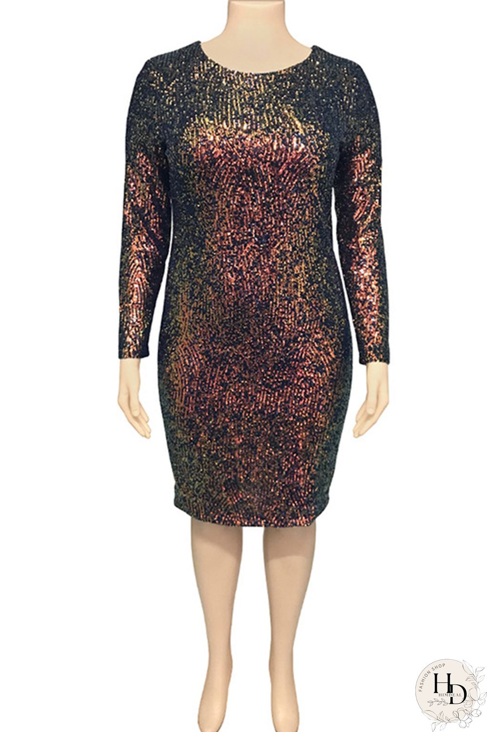 As Show Sexy O Neck Sequin Solid Sequined Plus Size Dresses