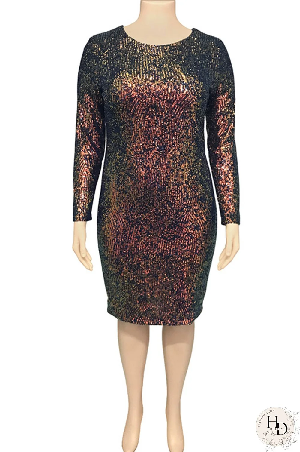 As Show Sexy O Neck Sequin Solid Sequined Plus Size Dresses