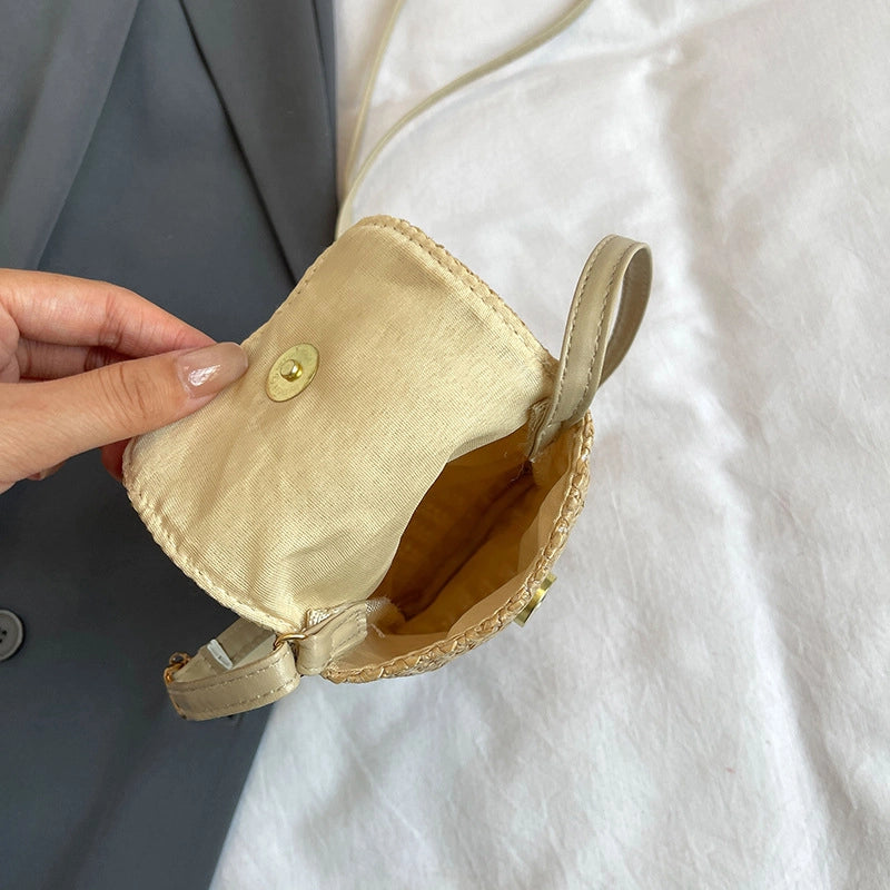 Women’s Small Straw Solid Color Streetwear Straw Square Flip Cover Crossbody Bag