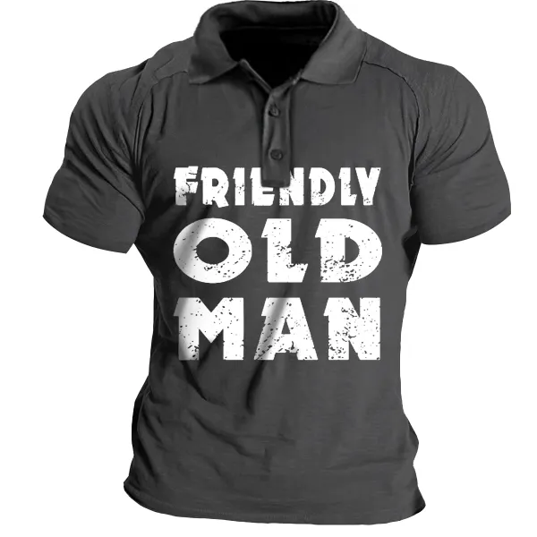 BrosWear Men'S Vintage Old Man Short Sleeve Polo Shirt