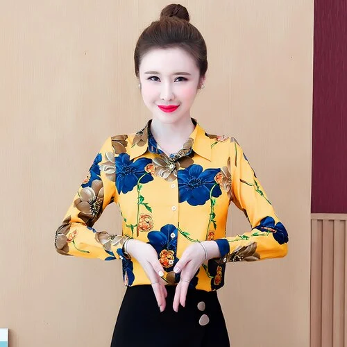 Blusas Mujer De Moda 2023 Blouse Women Long Sleeve Women Blouses Shirts Turn Down Collar Print Chiffon Blouse Shirt Tops D46 5%