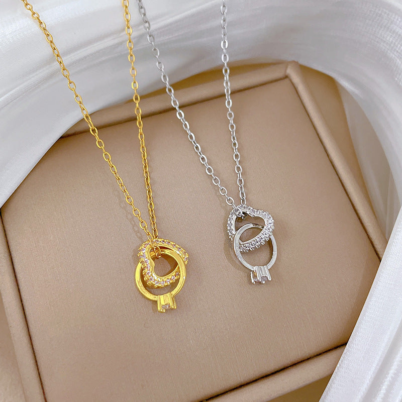 Love Ring Exquisite And Gorgeous Full Diamond Necklace Women'S Versatile Clavicle Chain Titanium Steel Chain