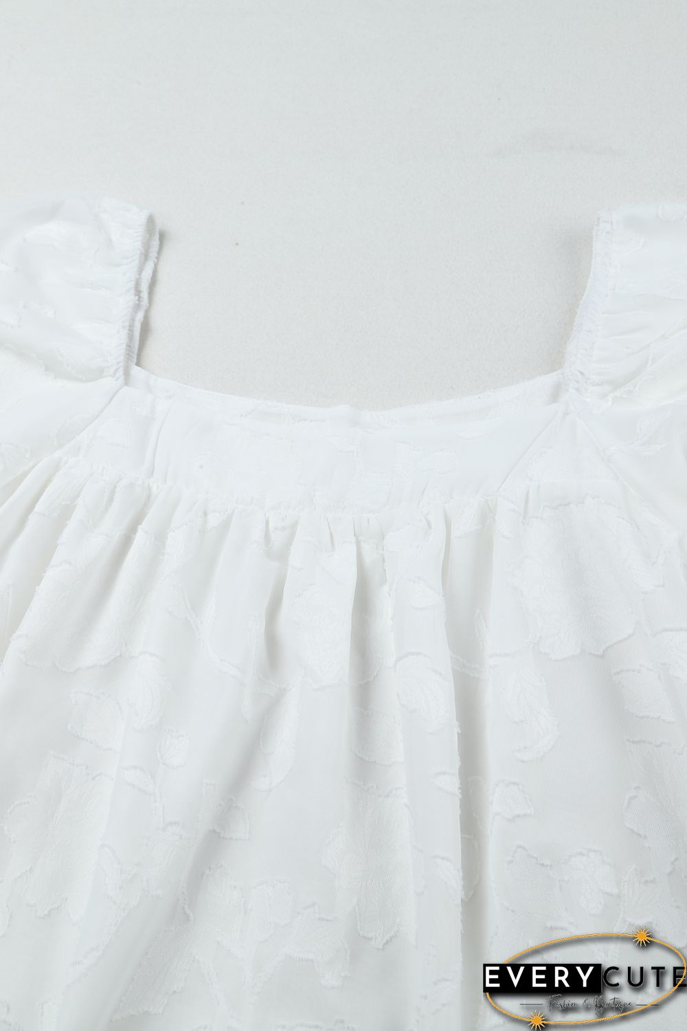 White Lush Printed Balloon Sleeve Ruched Chiffon Top