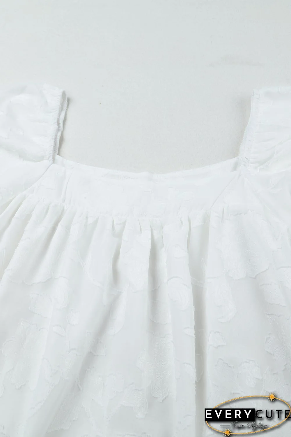 White Lush Printed Balloon Sleeve Ruched Chiffon Top