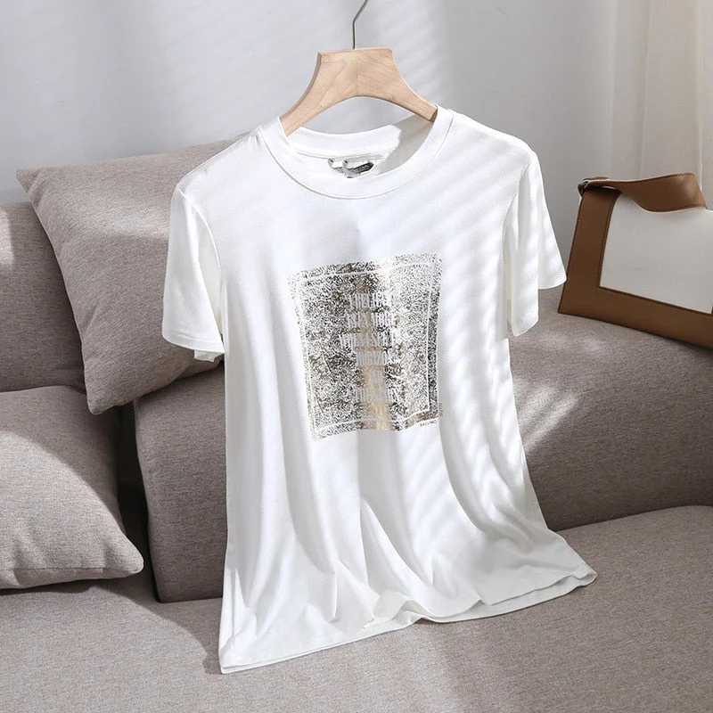 2021 Summer Women Vintage Print Cotton T-Shirt Harajuku White Tee Shirt Casual Tops Female Camiseta Mujer