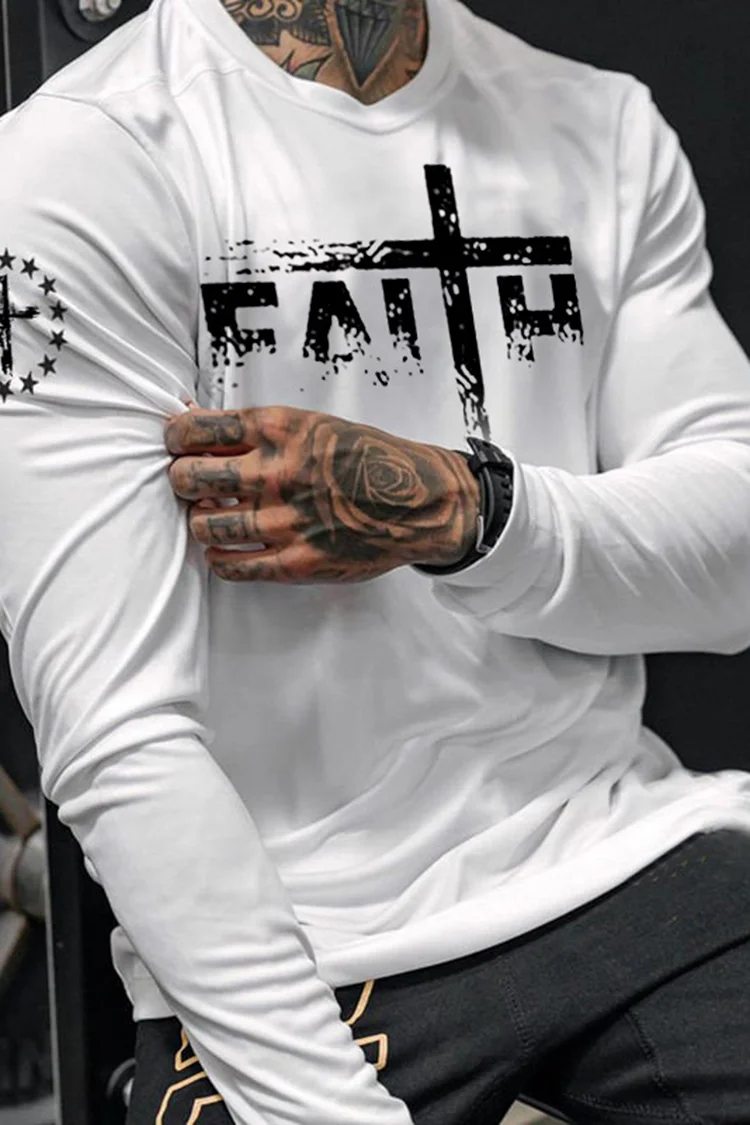 Tiboyz Jesus Cross Graphic Casual Long Sleeve T-Shirt