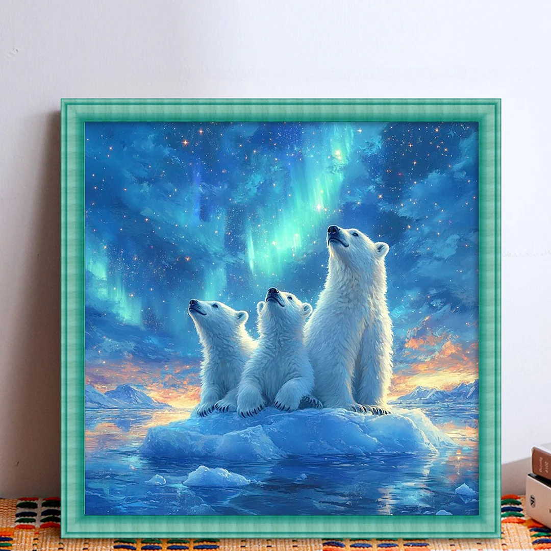 Polar Bear Full 11CT DIY Stamped Cross Stitch Kits for Adults Home Decor 45x45cm