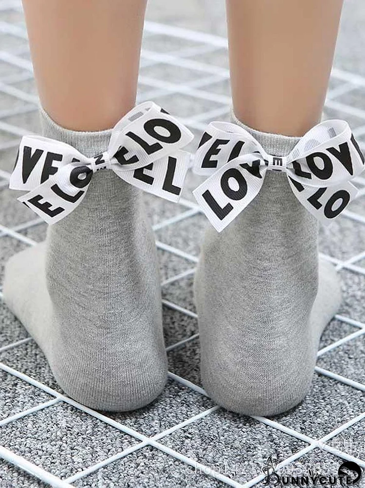 Tide Letter Bow Decoration Socks