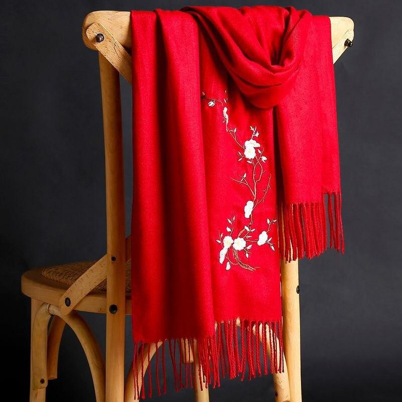 New Winter Lady Soft Wool Shawls Flower Embroidery Cashmere Female Wraps Capes
