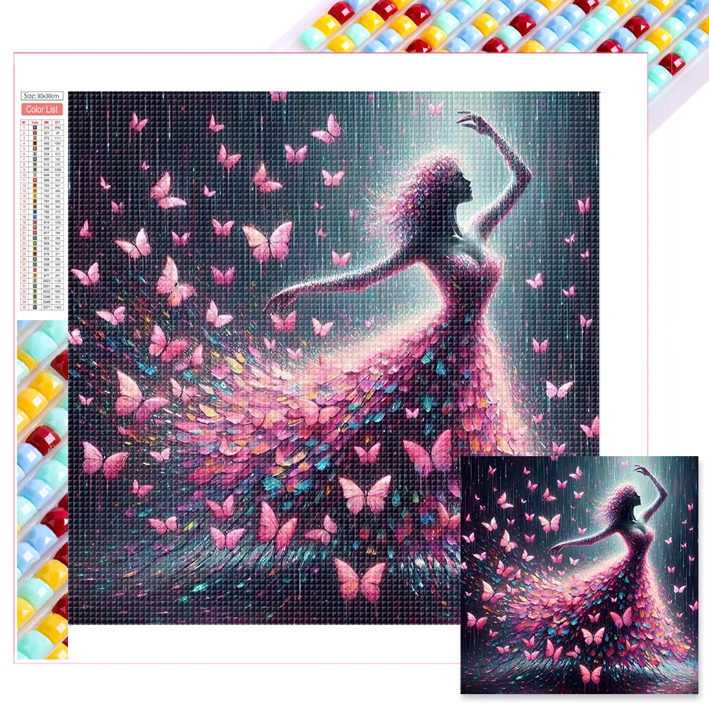 Diamond Painting - Full Square Drill - Pink Butterfly Dance(Canvas|35*35cm)