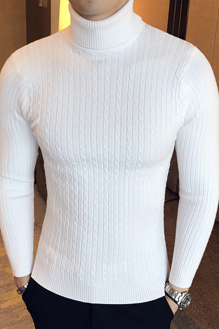 Tiboyz Men's Solid Color Dark Pattern Turtleneck Sweater