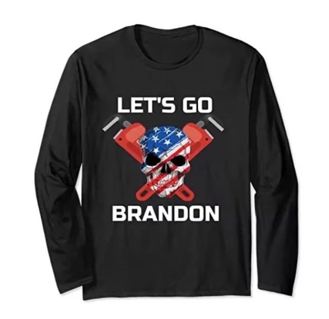 Let Go Brandon Flag Skull and Pipe Wrench Long Sleeve Shirts Black