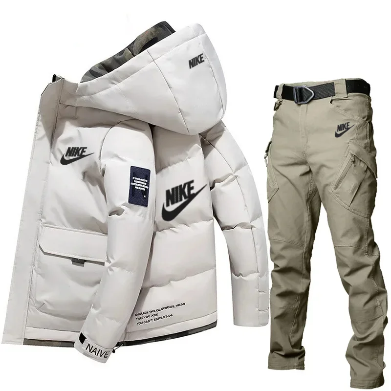 Pánská zimní móda Módní zesílená sportovní bunda Taktické kalhoty Oblek