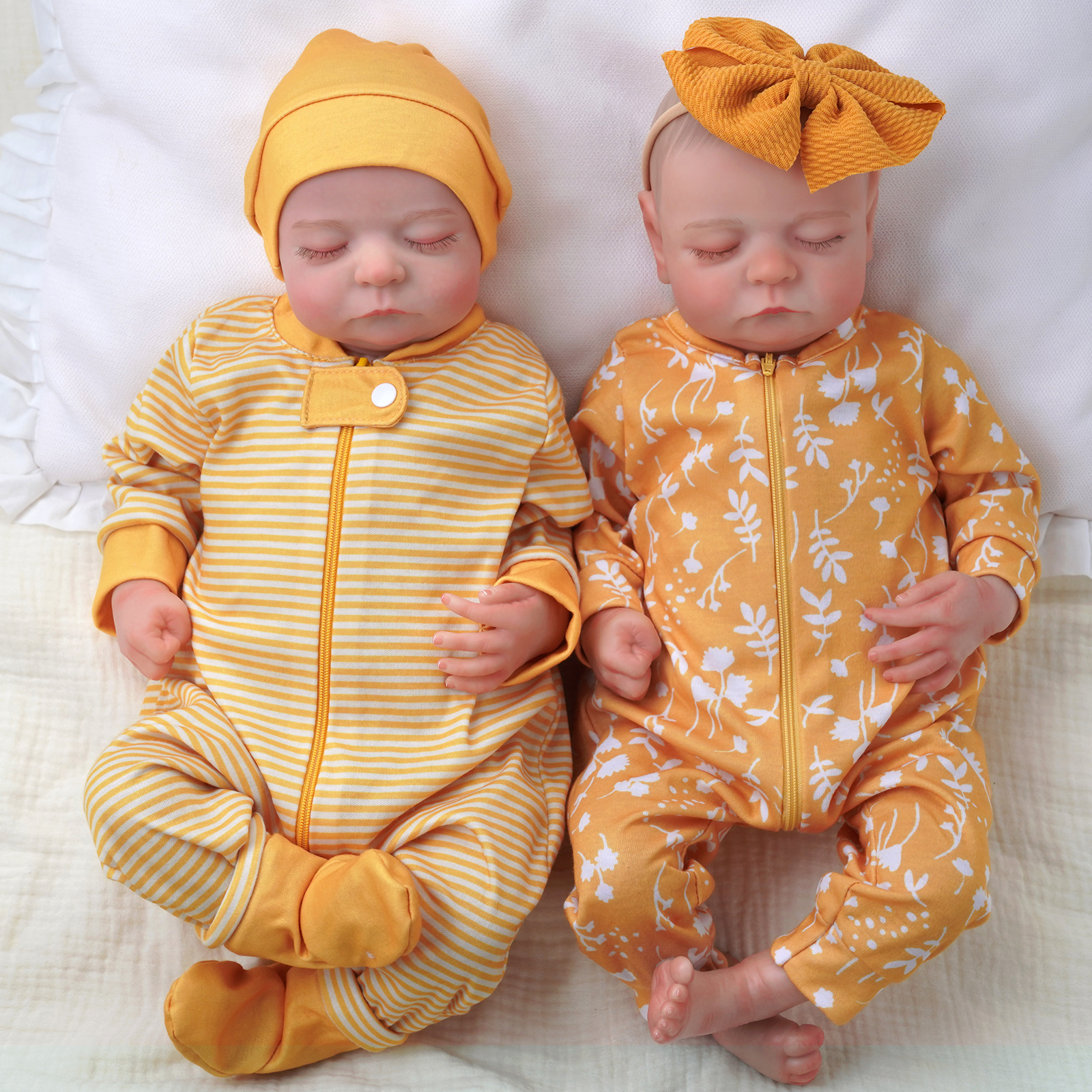 [Ships Within 24 Hours] Babeside Sleeping Reborn Baby Noah 20'' Little Infant Boy Best Gift for Kids Sleeping Twins-Yellow-Heartbeat and Coos