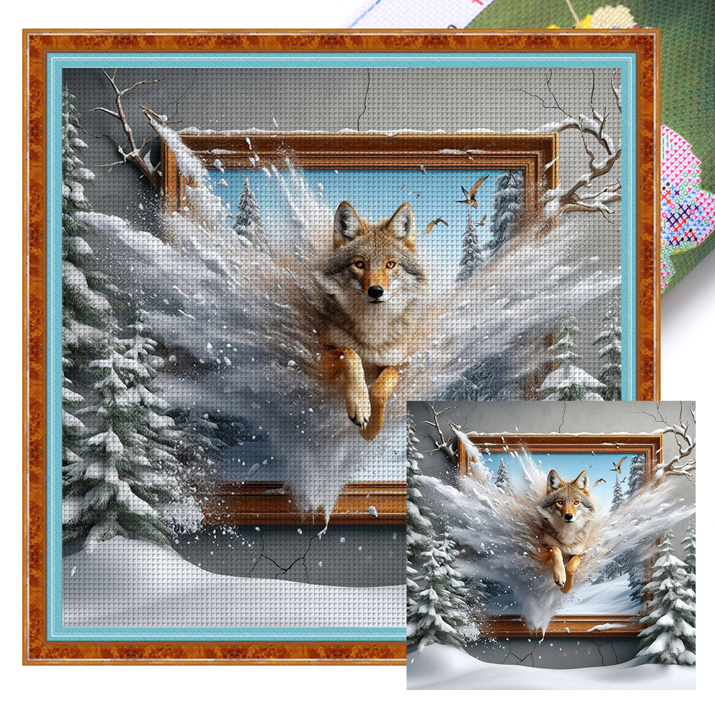 Wolf Out Of The Frame Full 14CT Pre-stamped Canvas(40*40cm) Cross Stitch
