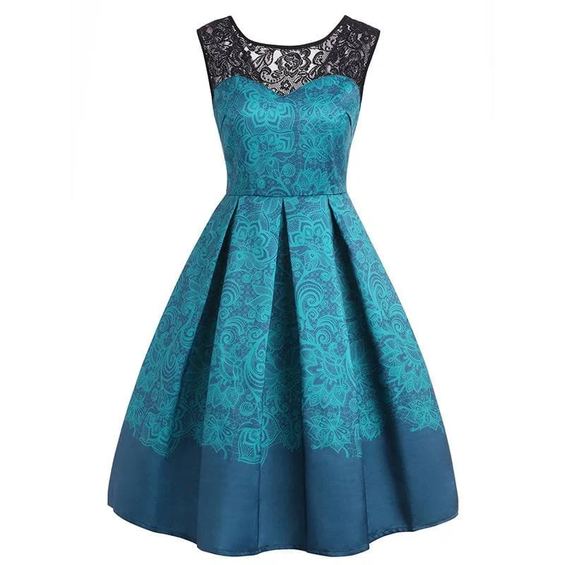 Lace Floral Print Swing Dress SP13893