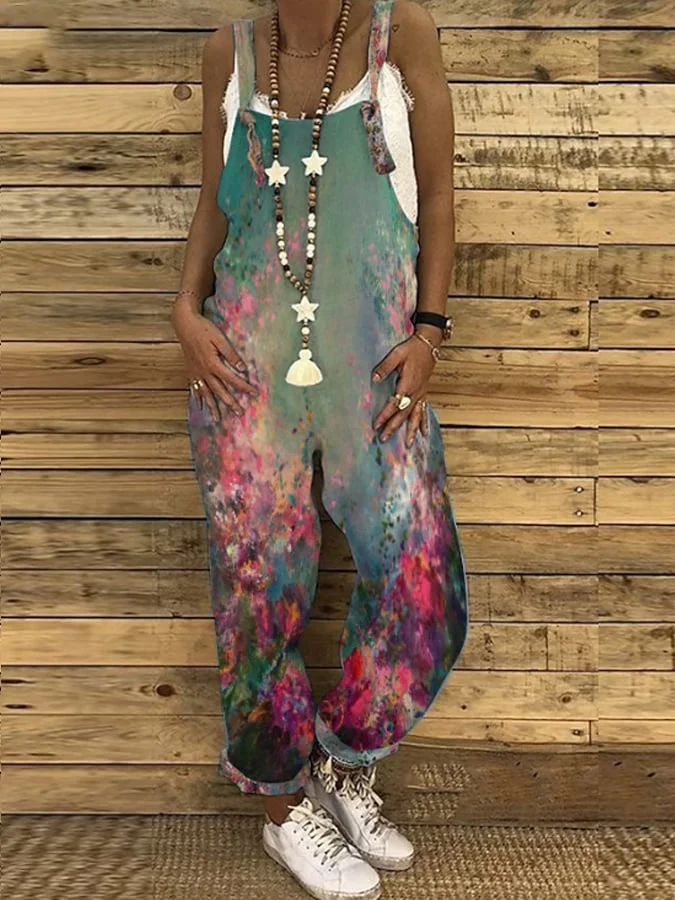 Women'S Floral Print Loose Casual Jumpsuit