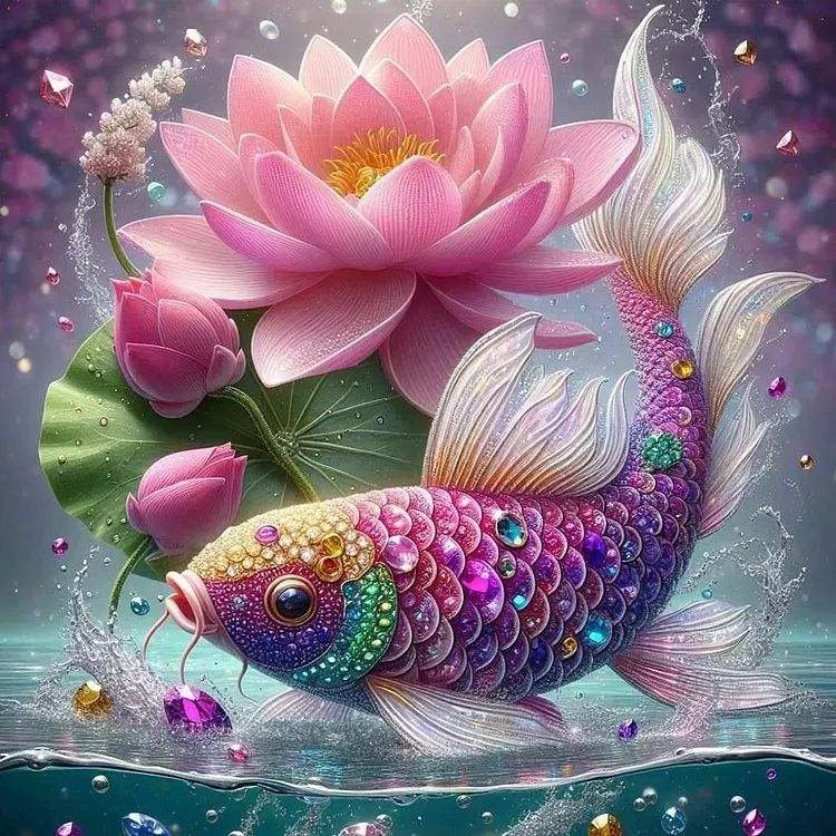 Lotus Leaf Koi 40*40CM (Canvas) Full Round Drill Diamond Painting gbfke
