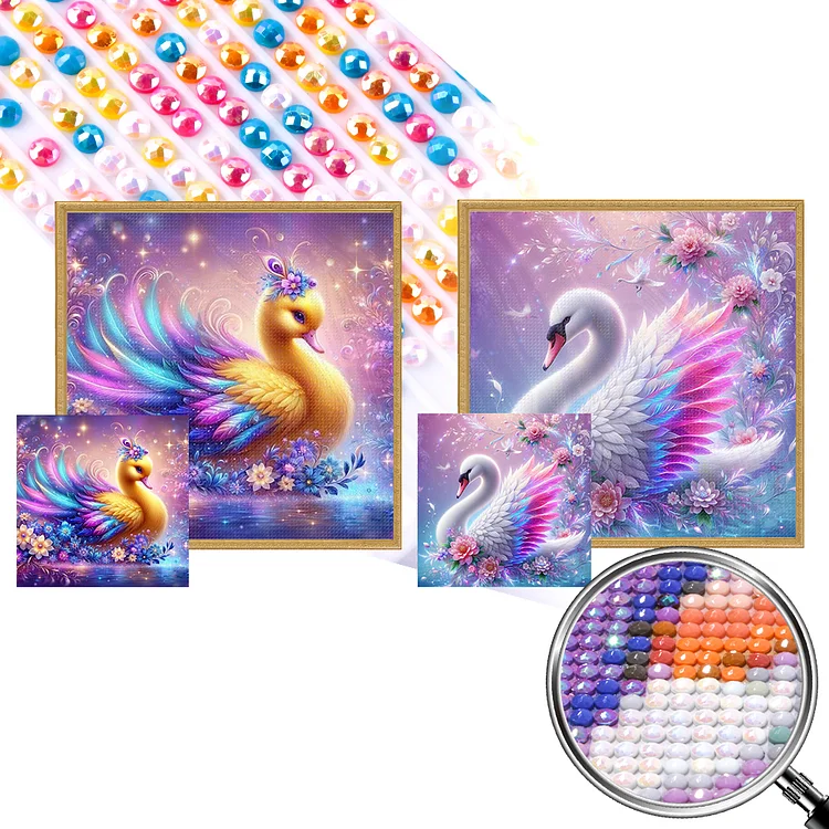 2PC Little Yellow Duck White Swan 40*40CM (Canvas) Full AB Round Drill Diamond Painting gbfke