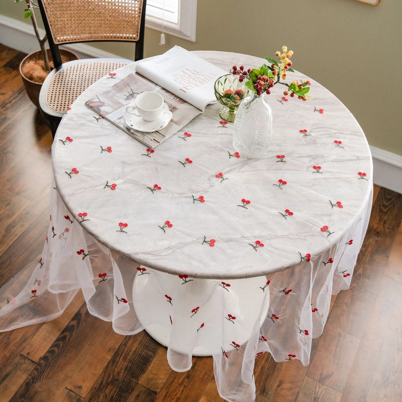 Yiman Qiyun Tablecloth Red Peach Embroidered Duo Cake Photography Background Embroidered Props Cloth Tablecloth