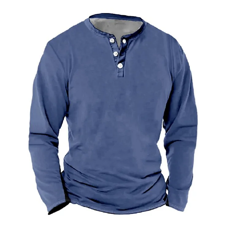 Men's Casual Henley Collar Loose Long Sleeve T-Shirt