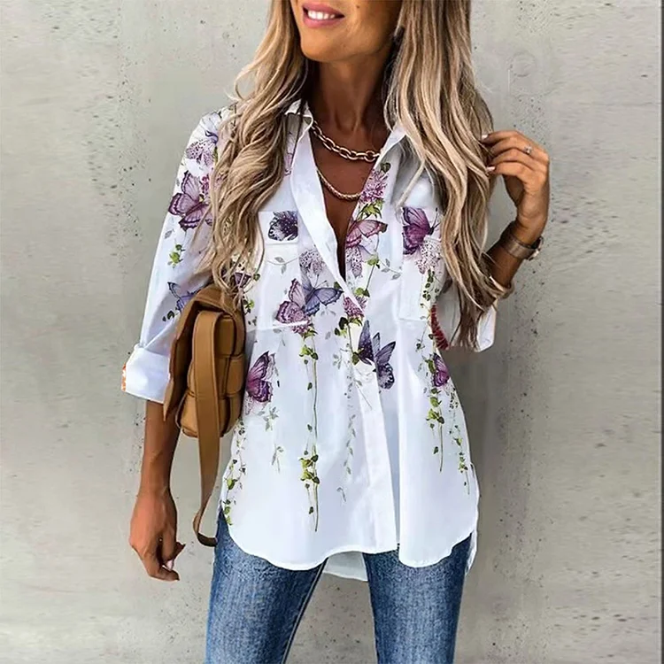 Casual Butterfly Print Blouse