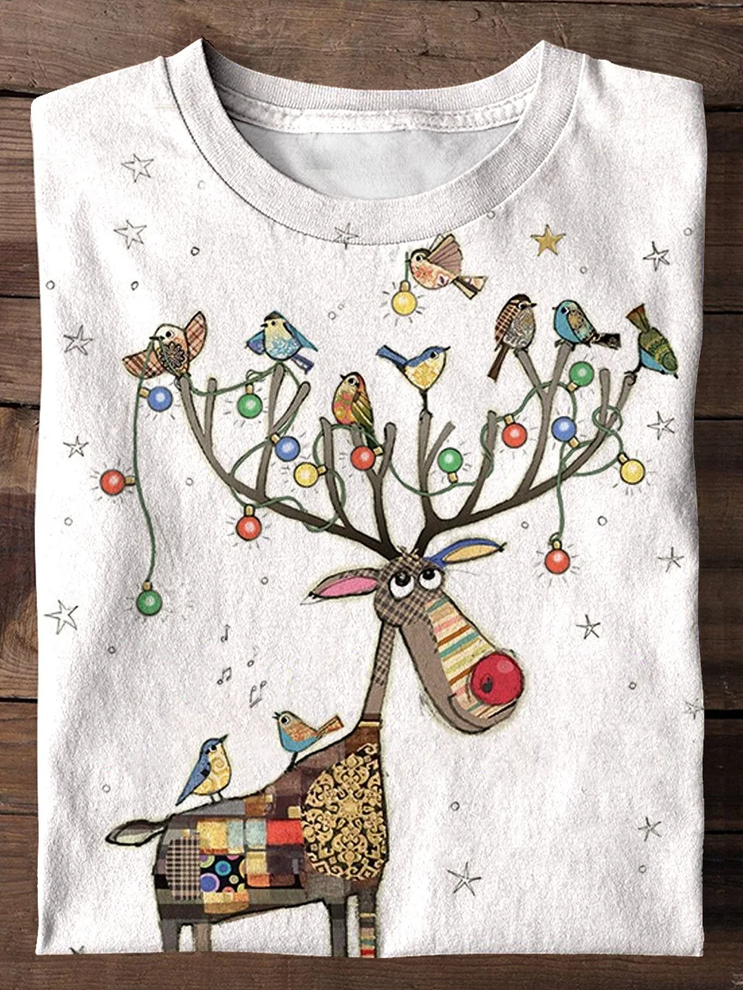 Rudolph Perch Christmas Art Print Casual T-shirt